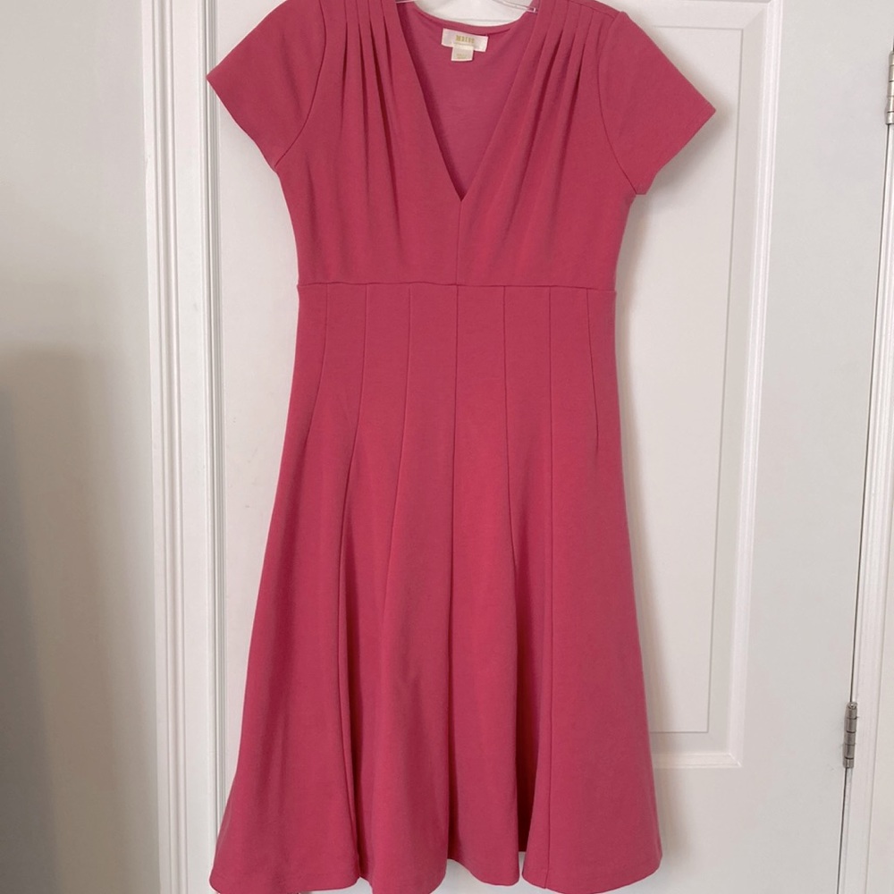 Maeve Rose-Pink V-Neck Midi Fit-and-Flare Dress